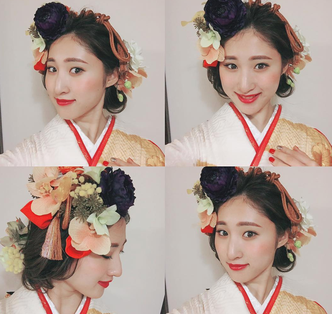 オーダーメイドの髪飾りと生花をあしらったヘアスタイル